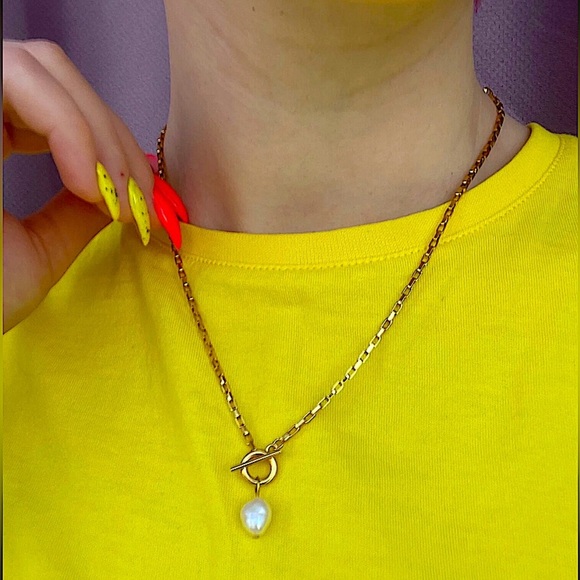 Gold Filled Pearl Drop Necklace, Toggle, 18K Gold Filled, Gift For Mom - Picture 5 of 10